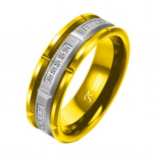 Two Tone Tungsten Ring with White CZ Men's Wedding Band Brick DESIGN